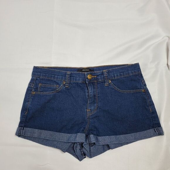 TWO pairs of denim blue jean cuffed stretch shorts 27 - Picture 9 of 12